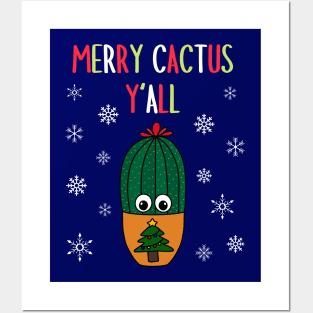 Merry Cactus Y'all - Cactus In Christmas Tree Pot Posters and Art